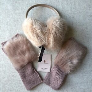 Ted Baker Nude Pink Faux Fur Earmuffs and Unbranded Fingerless Gloves Set
